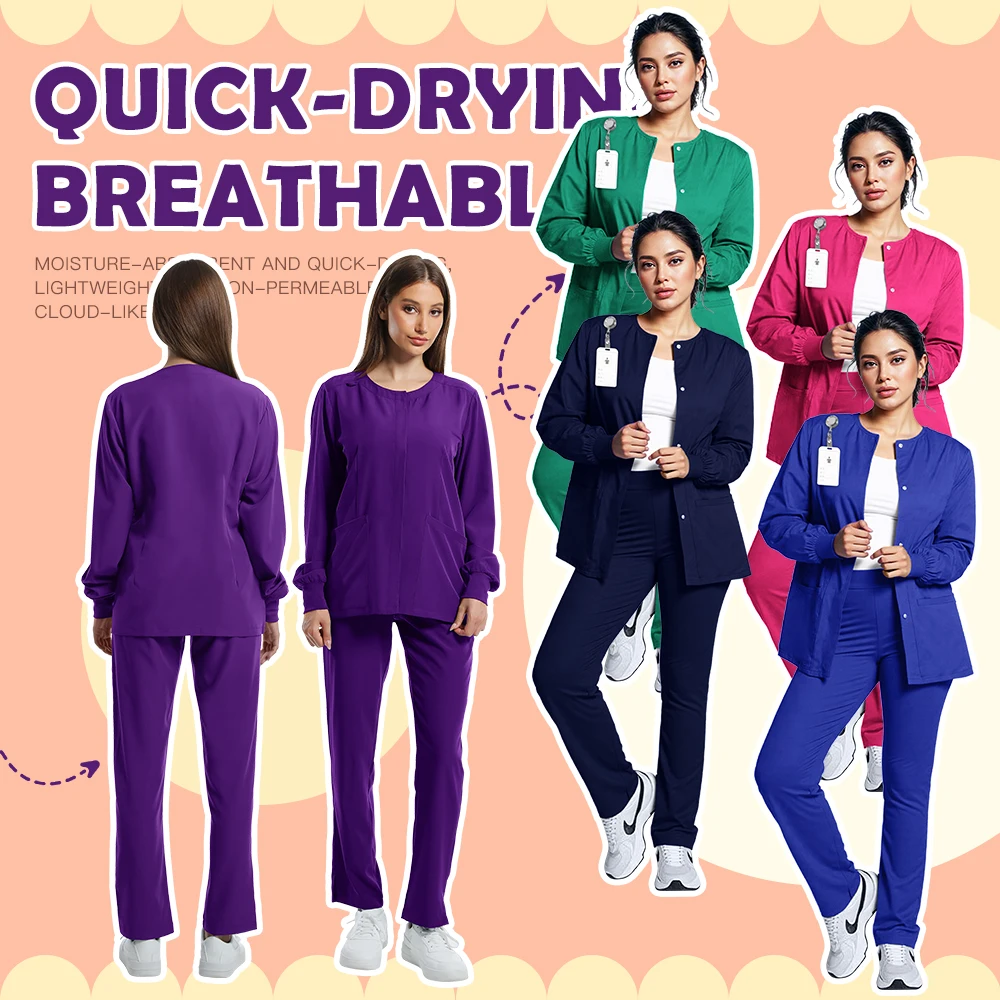 Slim Fit Medical Uniforms Hospital Women Scrubs Sets Doctors Nurses Long Sleeve Dental Clinic Beauty Spa Salon Workear Clothes