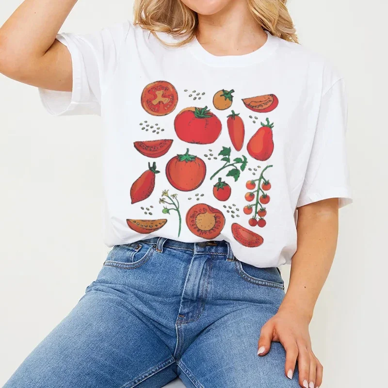 Camiseta con estampado de tomate y tomate bohemio Retro americano, ropa de calle con personalidad de jardín Ins para parejas Hipster, Top vegetariano de media manga