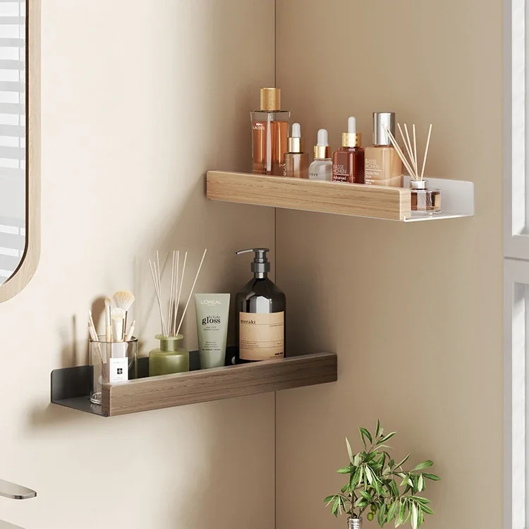 

Kitchen Wall Shelf No-Punch Bathroom Vanity Organizer Racks Log Solid Wood Bathroom Shelves，bath accessories shelf organizer