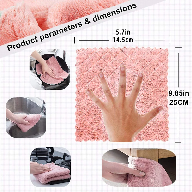 5pcs Microfiber Towel Absorbent Kitchen Cleaning Cloth Non-stick Oil Dish Towel Rags Napkins Tableware Household Cleaning Towel