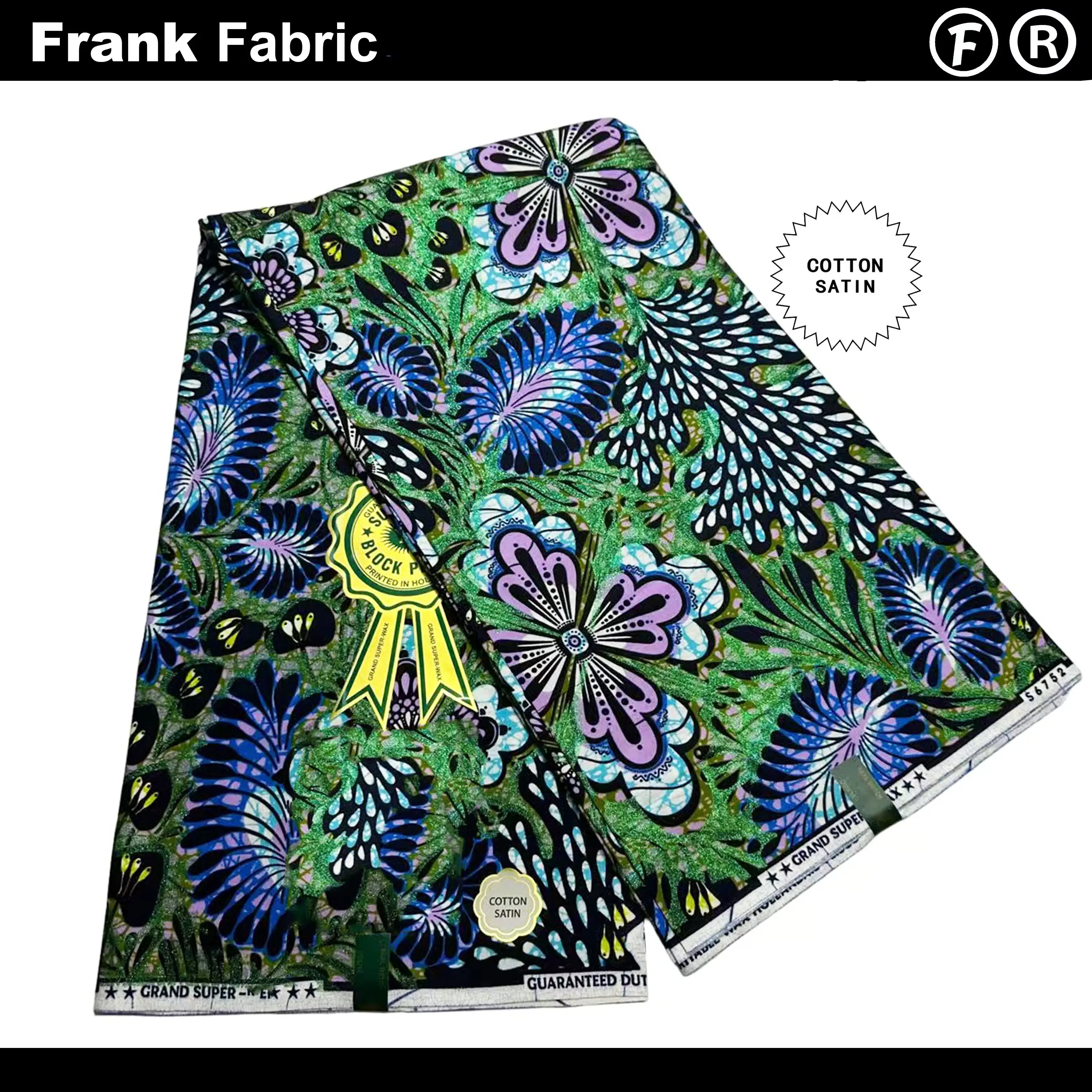 

100%Certified Original Grand Super African Wax Glitter Glam Print Fabric Ankara Dutch Dye Fabric For Sewing 6 Yards VLSG2508.012