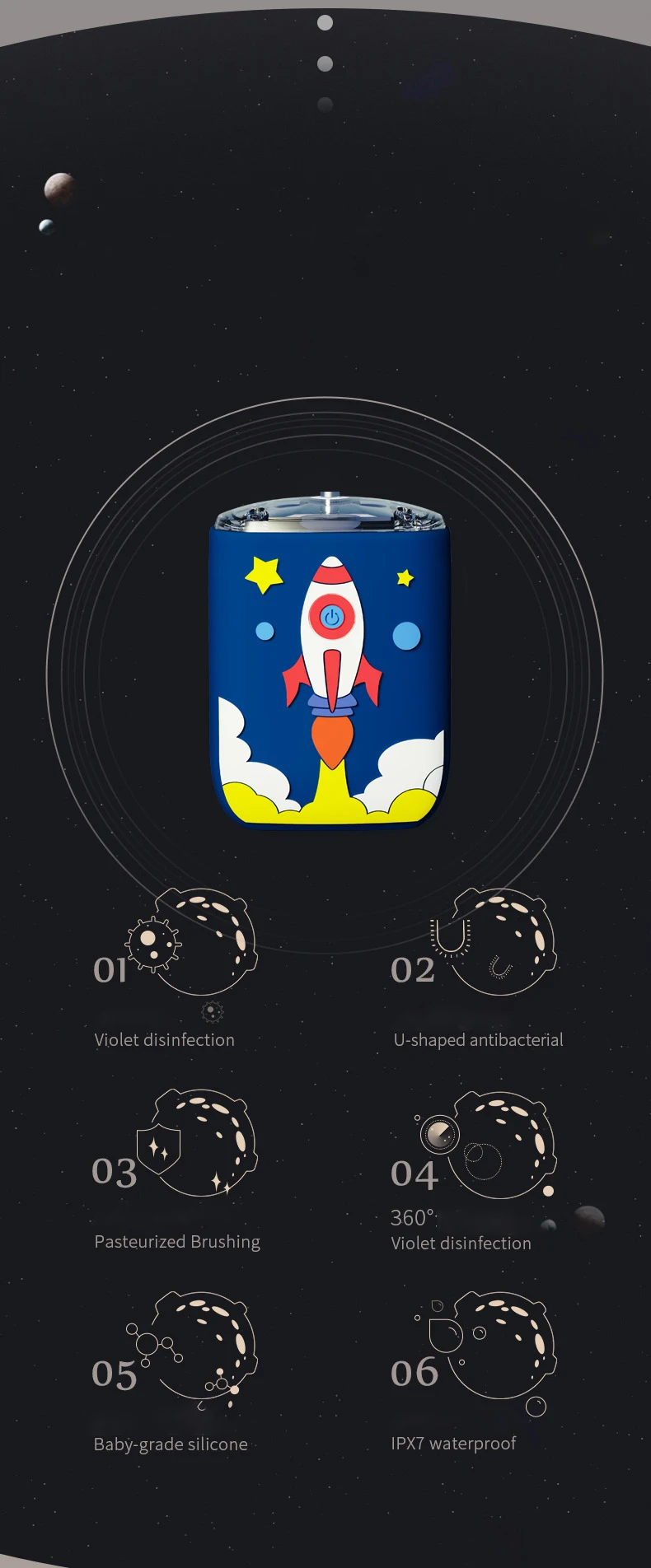 Automatische Kinder-Cartoon-elektrische Zahnbürste U-Typ für Kinder 360 Grad Schallzahnbürste wiederaufladbar Smart Timer wasserdicht – Detail 3