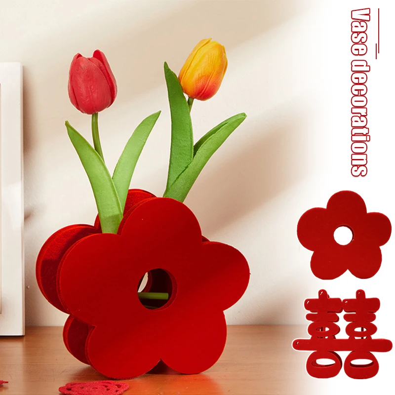 زينة الزفاف الصينية ورأى النسيج الأحمر Xi/زهرة شكل زهرية الحلي الرجعية السنة الجديدة لوازم الحفلات غرفة المنزل تخطيط الحرف