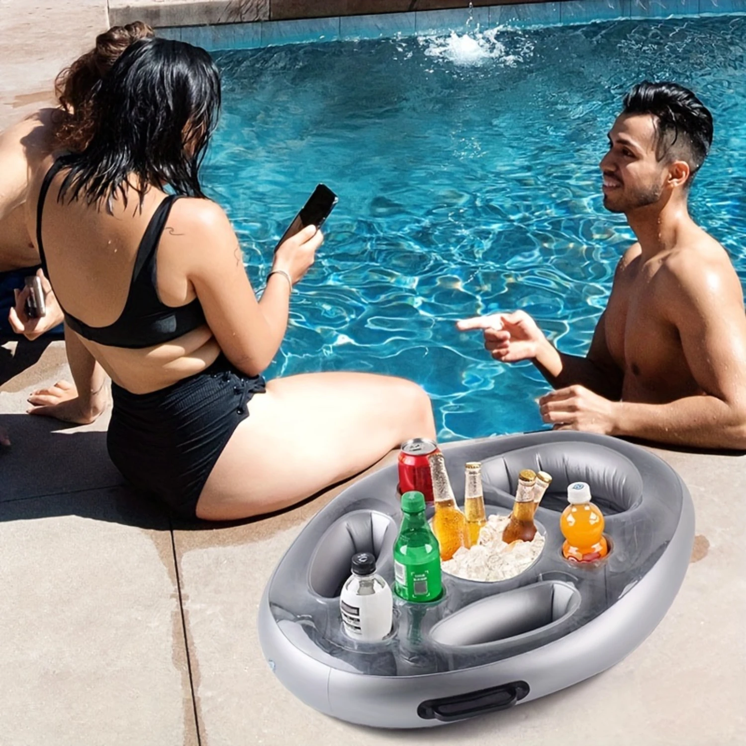 Inflatable Floating Drink Holder Tray - Large Capacity, Cooling Cup Holder for Beach, Pool, and Outdoor Parties - Durable PVC , 