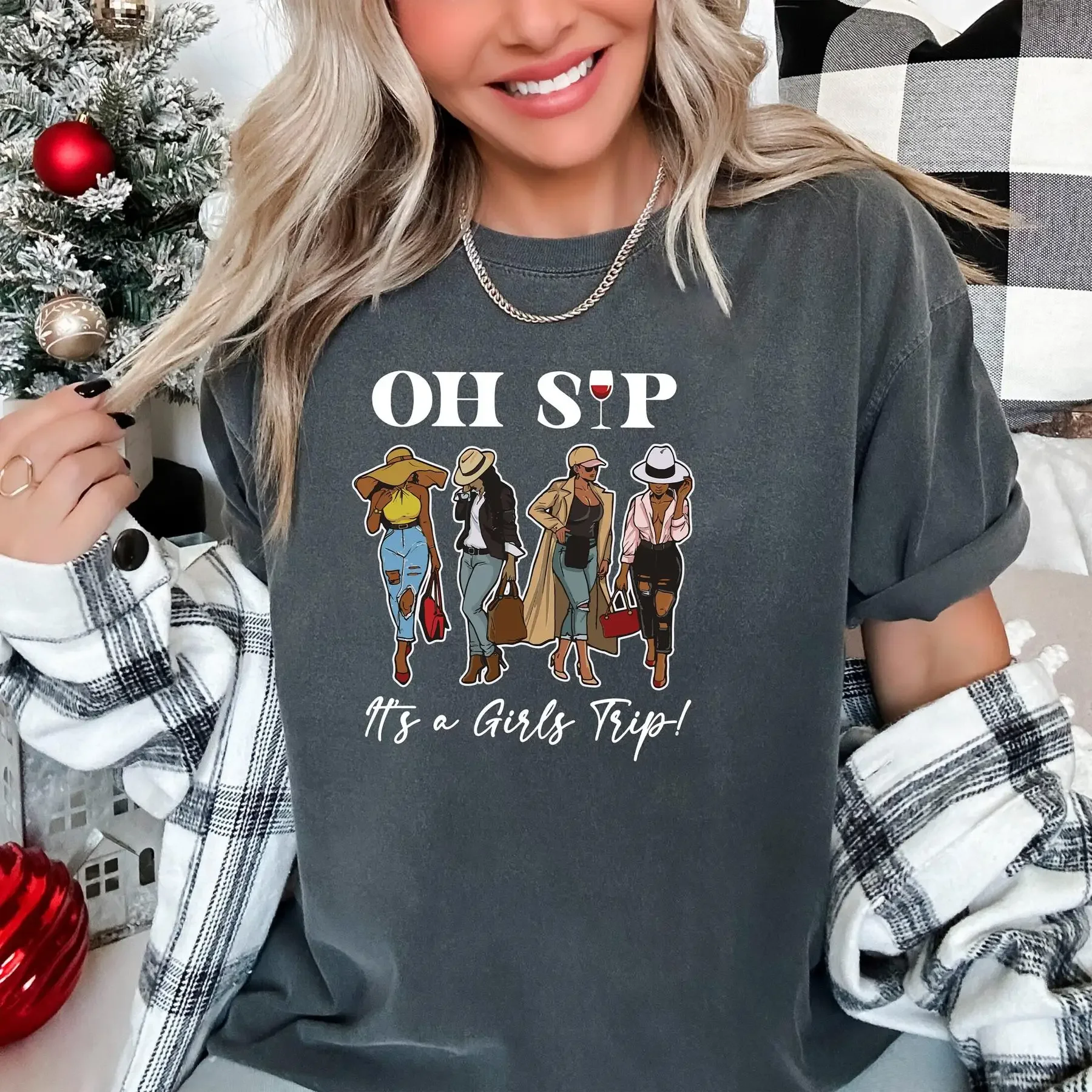 

Футболка Comfort Color Oh Sip It's A Girls Trip, винтажная футболка для летнего пляжного отдыха Happy