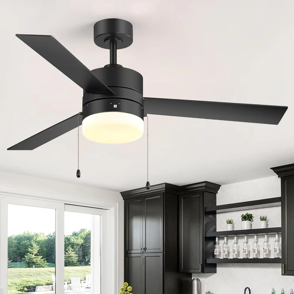 

Farmhouse Ceiling Fan with Light, 52" Dual-Finish Ceiling Fan with Pull Chain Control Quiet AC Motor, Indoor/Outdoor Ceiling Fa