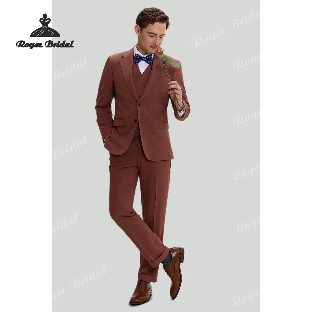 Three Piece Single Breasted Men's Wedding Suit 2026 Notched Lapel Formal Evening Prom Suit costume homme mariage