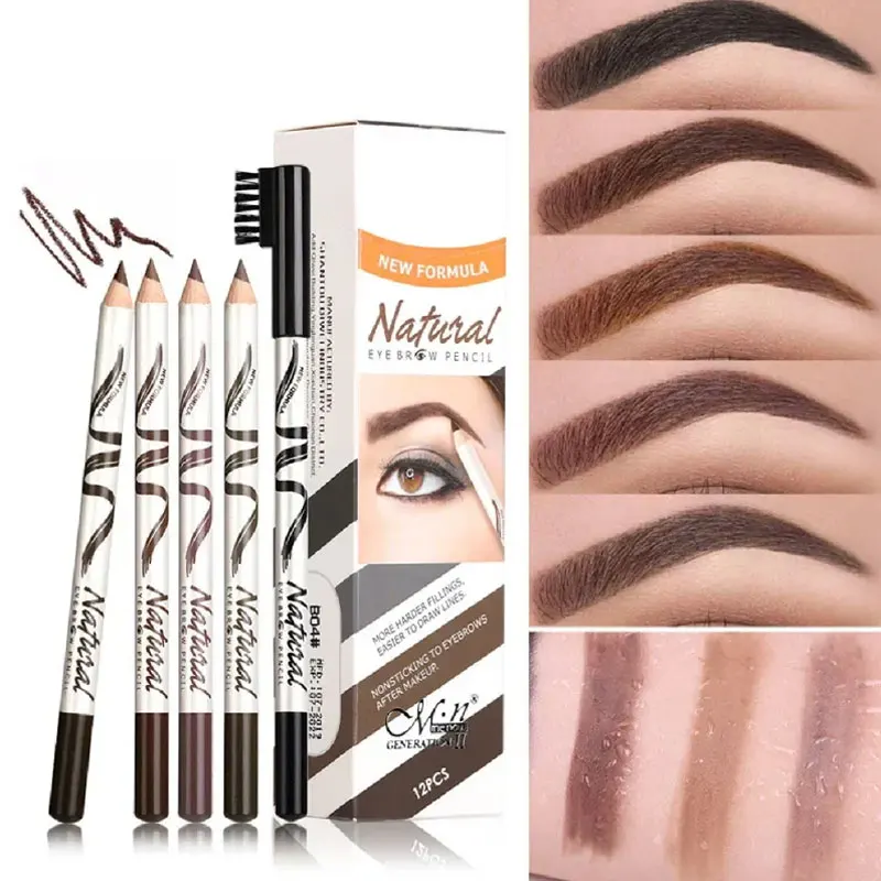 Hard Core Eyebrow Pencil, Thin Eyebrows with Eyebrows, 12 Pieces, Five Colors with Distinct Roots