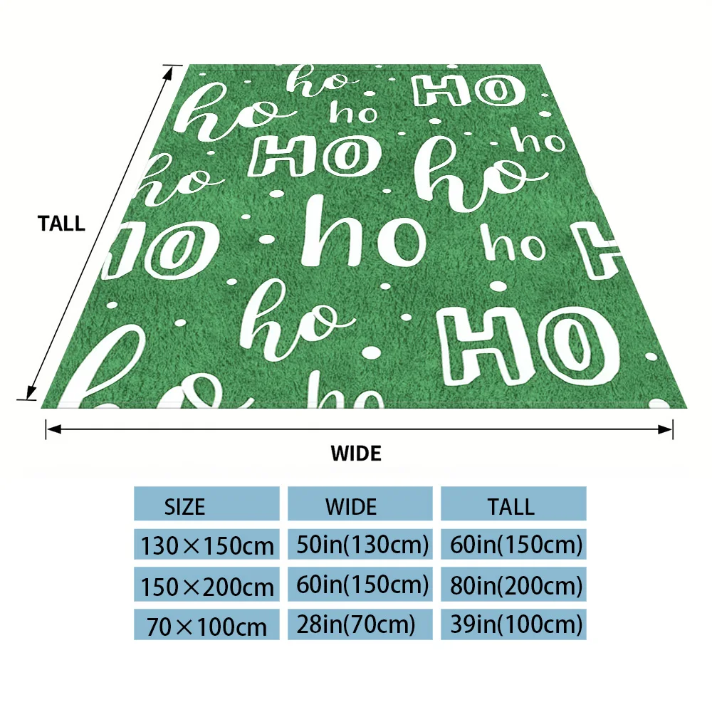 Green Christmas Ho Ho Flannel Luxury Blanket, Lightweight And Comfortable Woolen Blanket, Ultra-Fine Fiber