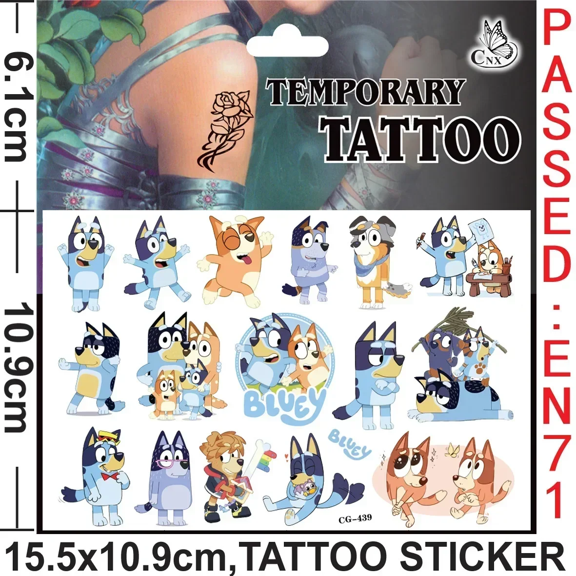 Blueys-pegatina de dibujos animados de Anime para niños, lindo tatuaje temporal impermeable, fiesta, juguetes para niños, regalos de cumpleaños,