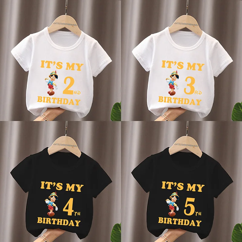 

It's My 1 2 3 4 5 6 7 8 9 Years Birthday Boys Girls T shirt Pinocchio Print Cartoon Kids Clothes Summer Baby Children T-Shirts