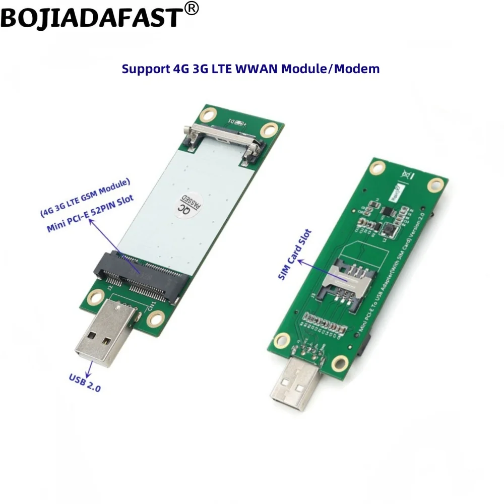 Adaptador USB 2.0 Mini PCI-E MPCIe 1 slot para cartão SIM bloqueio fixo para módulos de modem 3G 4G LTE