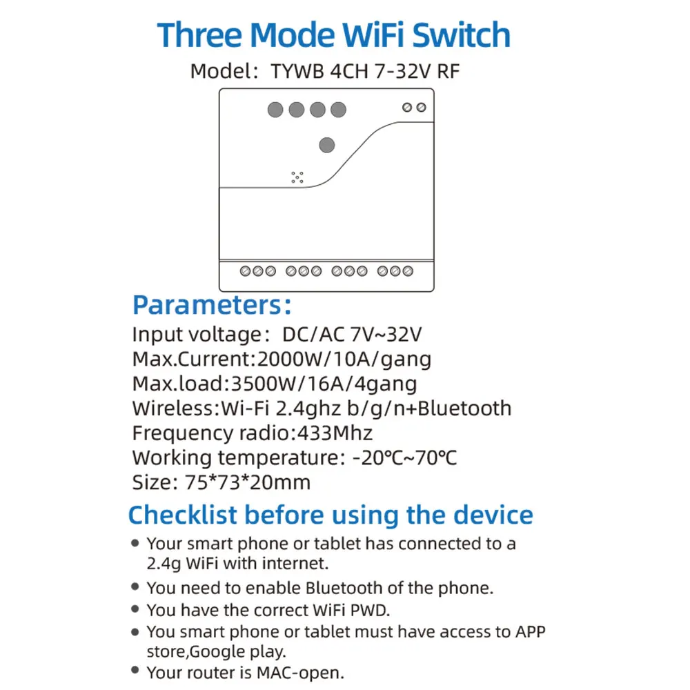 Smart Wifi Moteur Commutateur Tech Micro USB5V/DC7-32V RF 433 Radio Télécommande 4 Canaux Inching citations