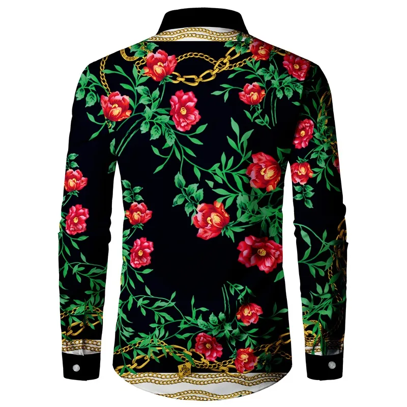 Men's Black Vintage Floral Ethnic Print Shirt Long Sleeve Vacation Casual Men's Top