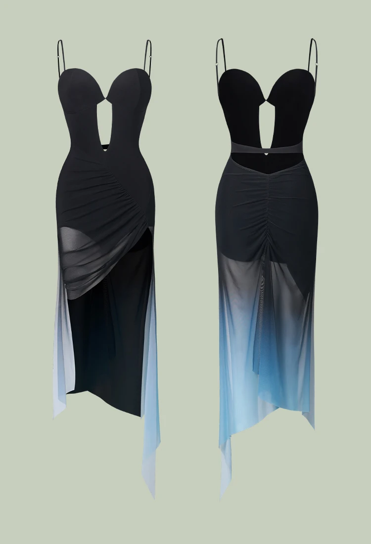 latin dress black blue gradient latin competition set costumeTango Salsa Cha Cha Samba Rumba dress 2371