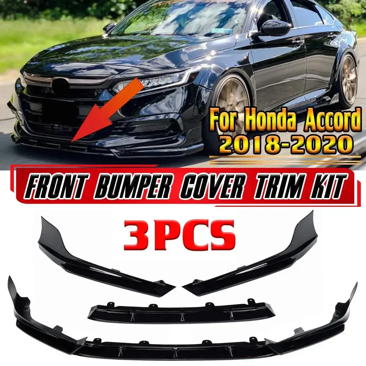 3pcs Car Front Bumper Splitter Lip Spoiler Diffuser Guard Surround Molding Cover Trim Body Kit For Honda For Accord 2018-2019