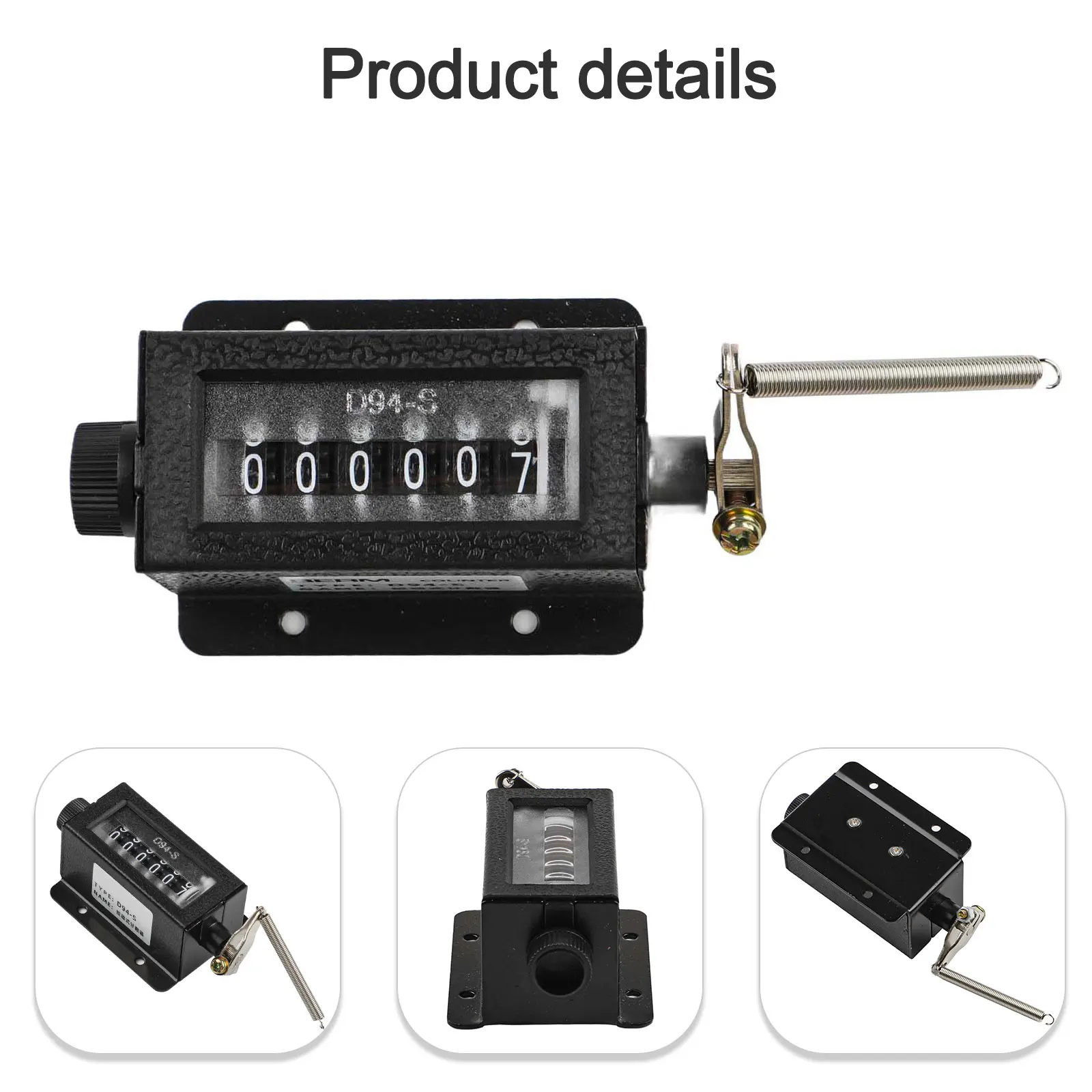 Mechanical Punch Counter D94S 6 Digit for Industrial Counting Includes Spring and Rotary Reset Knob for Zeroing