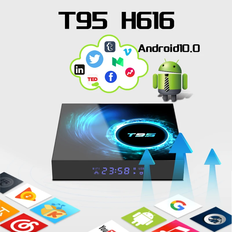 T95 Smart TV Box Android10 2.4G/5G Dual WIFI 6K HD Supports Multiple Video Formats Multimedia H616 Quadcore-Cortex-A53