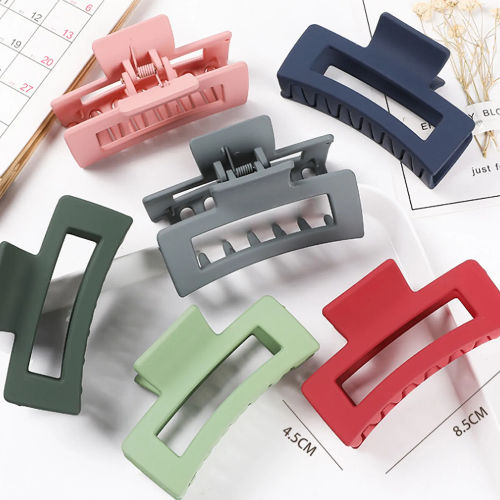 Korean Plastic Hair Clips Fashion Solid Color Multicolor Rectangle Frosted Hair Clips Crab Hair Claws Clamp For Women Girls,1PC