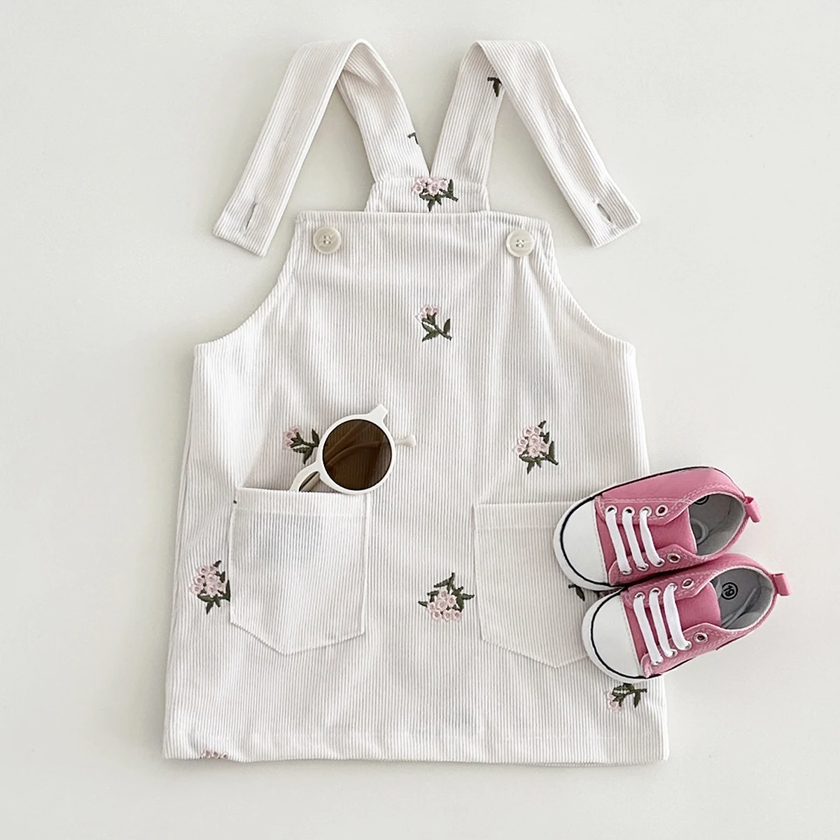 Ins Baby Girl Clothes Flowers Embroidery Vest Camisole Skirt Korean A-line Pocket Dresses Stylish Baby Girl One-Piece Dress