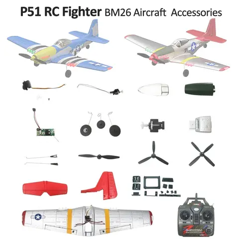 P51 RC Fighter Parts BM26 2.4G Accessori per telecomando Motore originale, ricevitore, servo motore sterzo da 3,7 g, batteria da 500 mAh ecc.