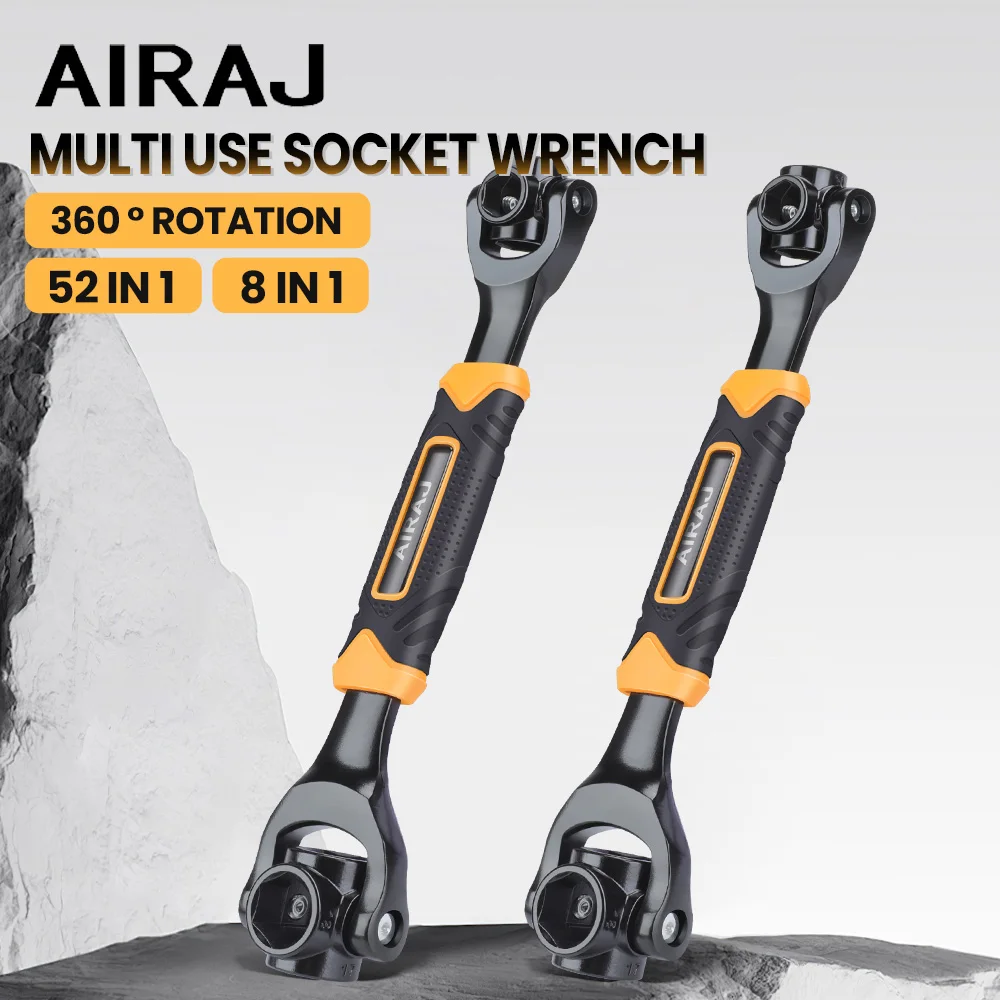 AIRAJ Wrench 52 in 1 Tool Socket Works Universal Ratchet Spline Bolts Sleeve Rotation Tool 360 Degree Multi-Functional Hand Tool