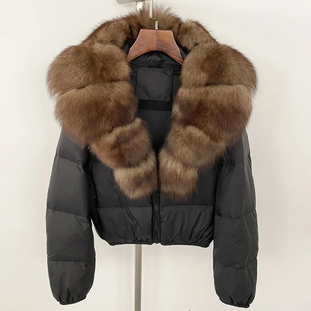 Frauen Ente Unten Jacke Casual 2025, Neue Herbst Winter Echte Natürliche Fuchs Pelz Kragen V-ausschnitt Dicke Warme Kurze Outwears Fuchs Pelz mantel