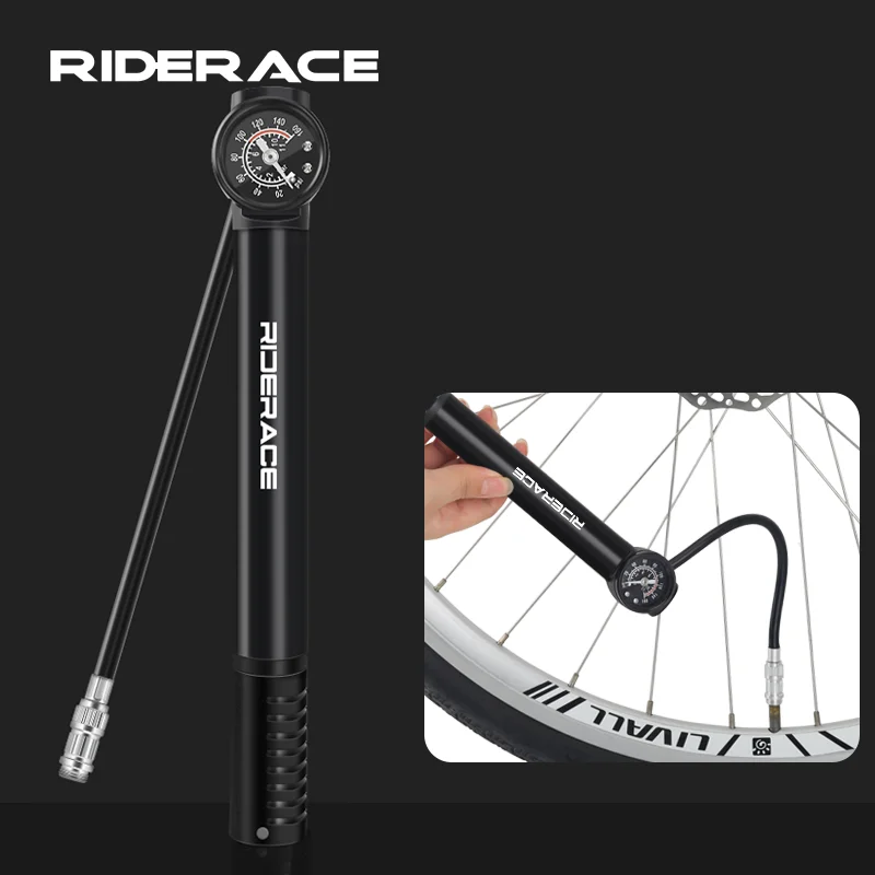 Inflador de bicicleta con medidor, inflador de aire portátil de aleación de aluminio para neumáticos de mano, bomba de bicicleta de montaña y carretera para válvula AV FV Presta Schrader