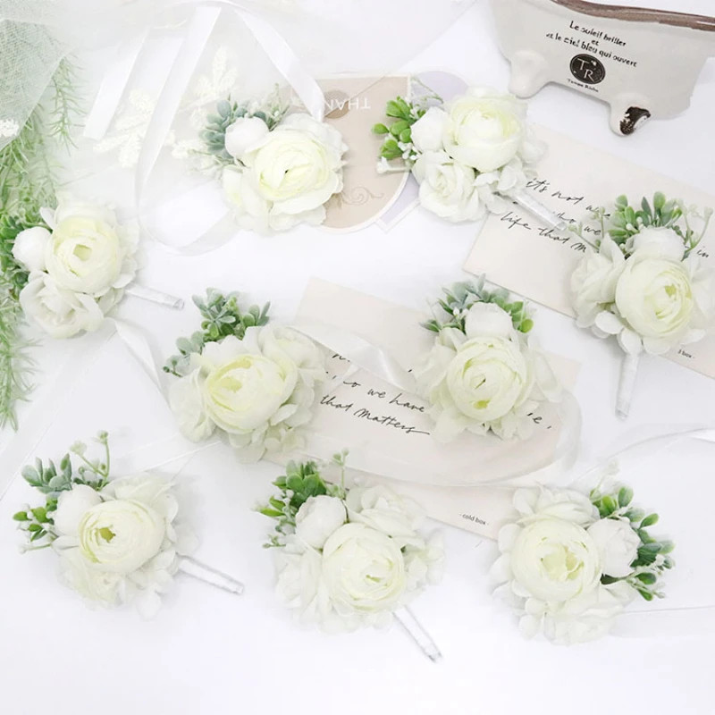 남자 여자 Boutonniere 신랑 화이트 꽃다발 행사 장미 꽃 브로치, 파티 웨딩 신부 들러리 장식