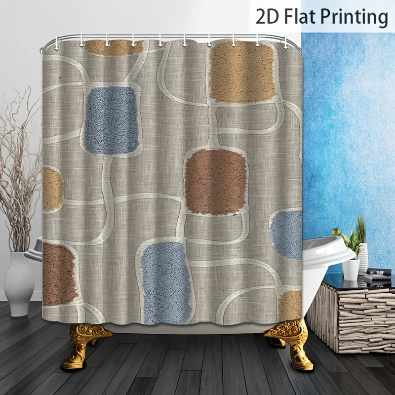 2D Flat, 2D Flat, 1pc Shower Curtain with Hook, Irregular Color Block Pattern, 2D Flat Print, Machine Washable, High-End Elegant