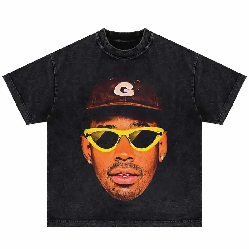 Hip Hop Portrait Graphic Printed Tshirt Short Sleeve Tops 2024 Loose Street Men\'s Cotton Streetwear Harajuku Oversized T-Shirt