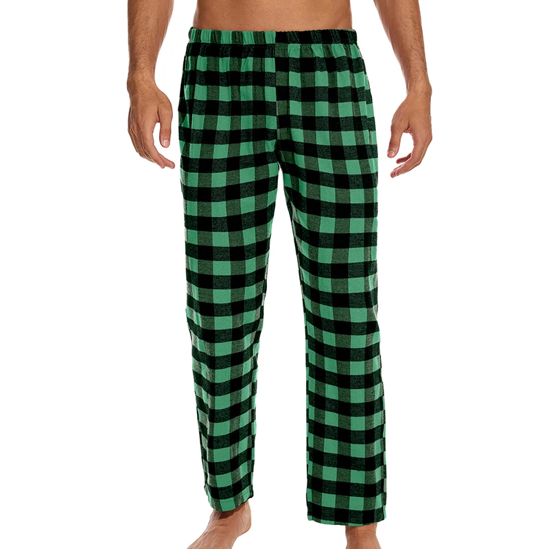 Men\'s fashion casual pajama trousers soft and comfortable loose elastic waistband plaid comfortable straight home leisure trouse