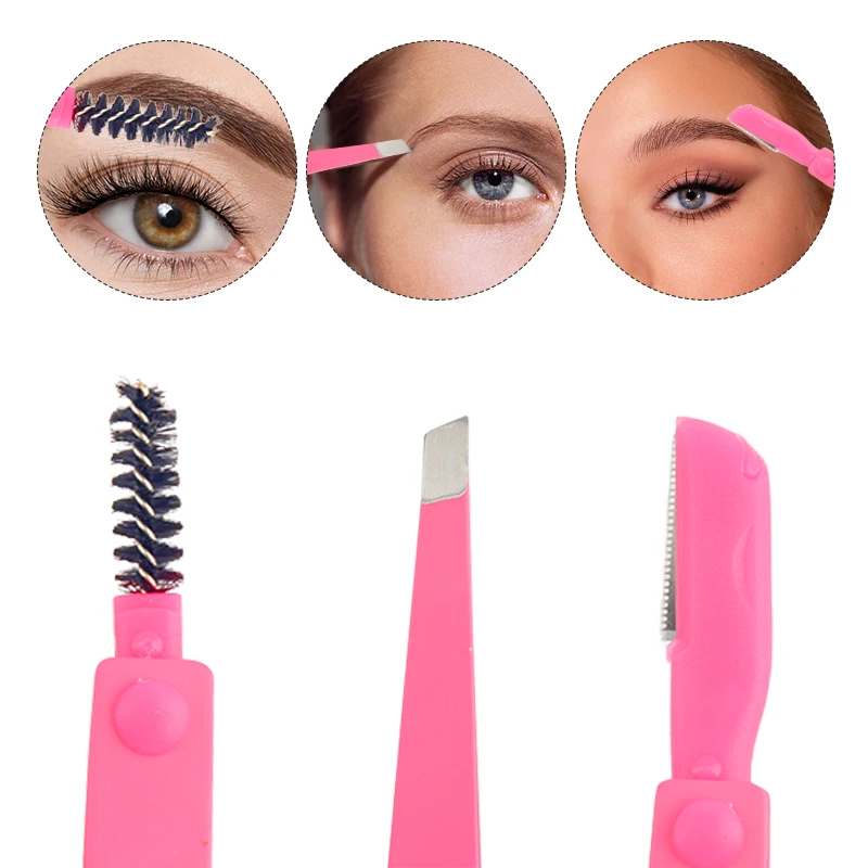 Eyebloguing-Tondeuse 3 en 1 avec lame de sécurité pour femme, couteau saillant, extension de cils, pince à épiler, brosse à cils, outil de maquillage, 1 pièce