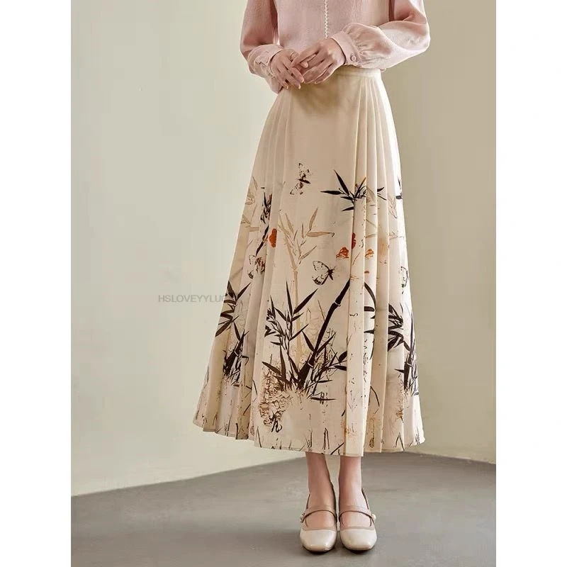 

New Chinese Style women's Skirts Jacquard Skirt Vintage Elegance High Waist a-line Long Skirt Floral Skirt Cheongsam Skirt