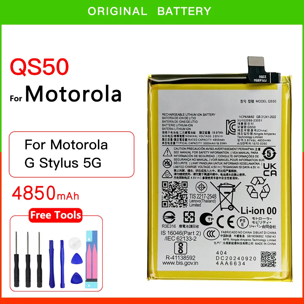 

100% Original Genuine 4850mAh QS50 Battery For Motorola MOTO G Stylus 5G Smart Phone Replace Batteria BATTERIES+Free Tools Kits