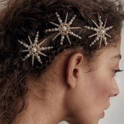 New Geometric Stars Moon Rhinestone Hair Clip Set Snowflake Star bride Hairpins Women Side Clip Hair Barrettes Hair Accessories