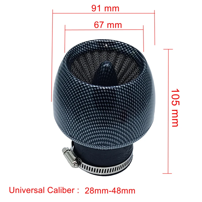 Filtro de aire de fibra de carbono para motocicleta, limpiador de filtros de admisión para Scooter, ciclomotor, ATV, 28mm, 35mm, 42mm, 48mm