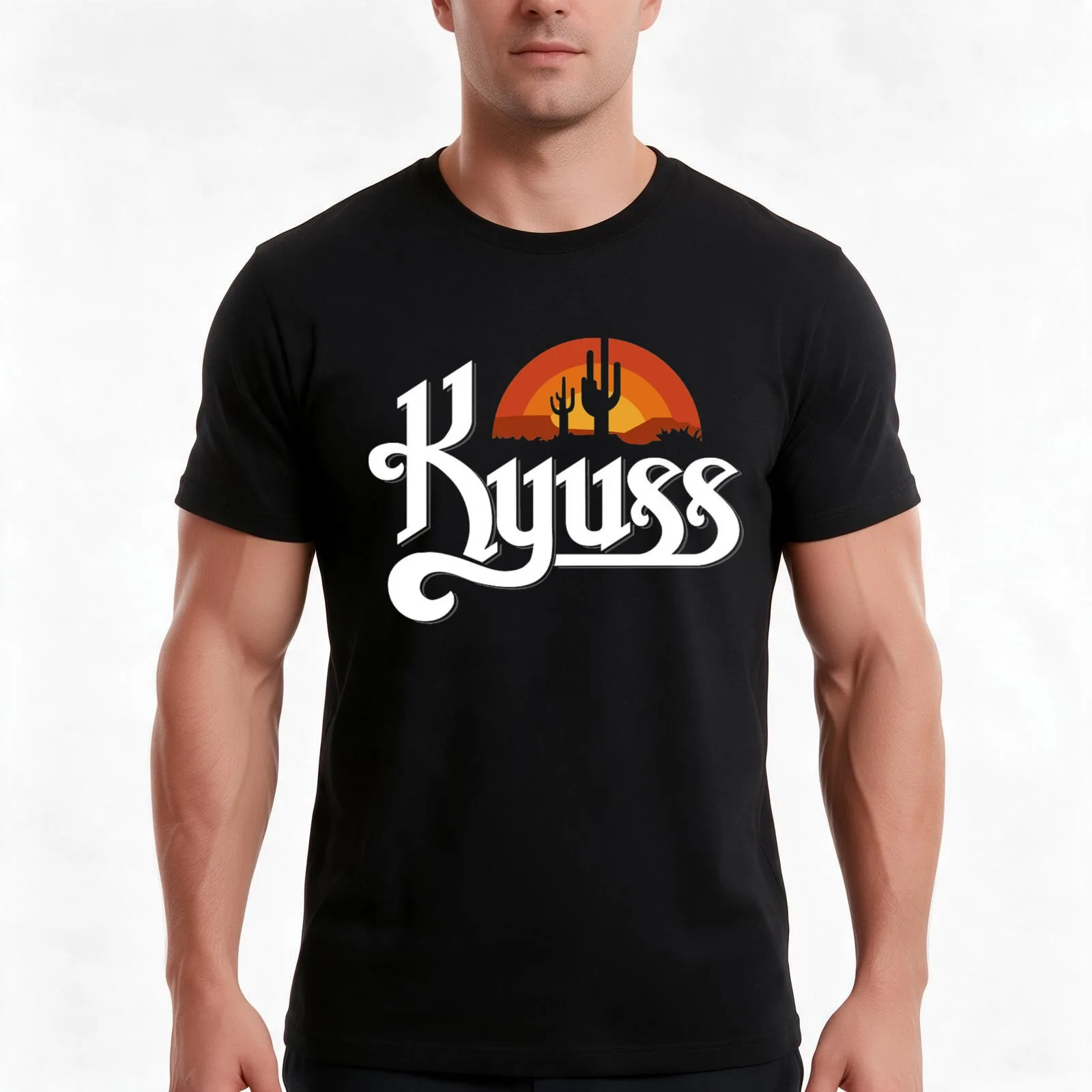 Kyuss Logo T-Shirt, Summer Casual Cotton Tee, Oversized Streetwear Tops, Vintage Graphic Print, Loose Fit Short Sleeve