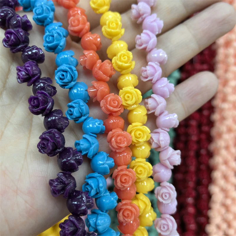 6MM Natural Shell Beads Powder Embossing Rose Loose Spacer Beads Handmade For DIY Jewelry Making Bracelet Necklace Accessories