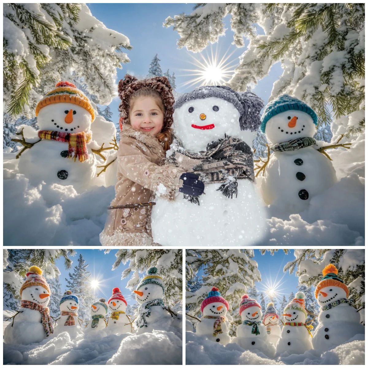 

Winter Snowman Christmas Decorations Backgrounds for Photographs Forest Sunshine Natural Landscape Kids Portrait Backdrop Decor