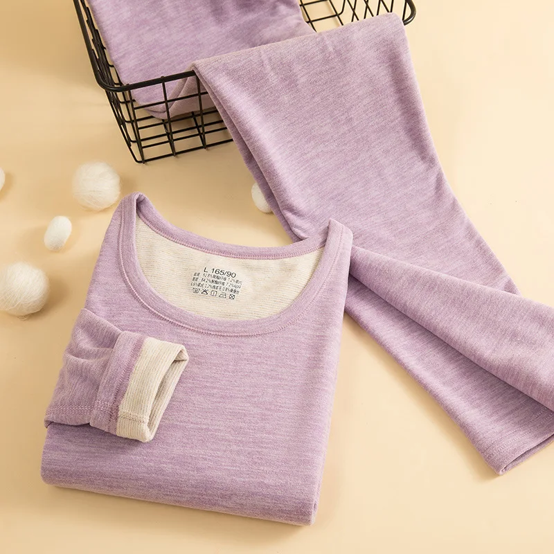2026 Women Close-fitting Thermal Clothing Cold-proof Long Sleeve Shirts and High Waist Pants Ultra Soft Lining Warm 2 Piece Set