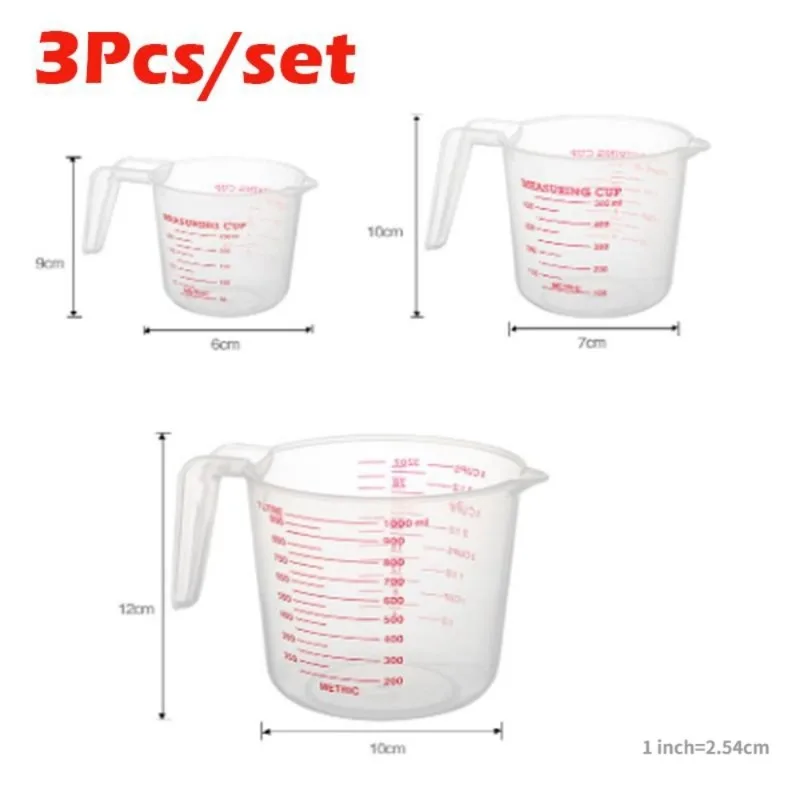 3pcs Baking Liquid Measuring Cups PVC Scale Cup Plastic Measuring Volume Beaker Kitchen Baking Tools 250/500/1000ml