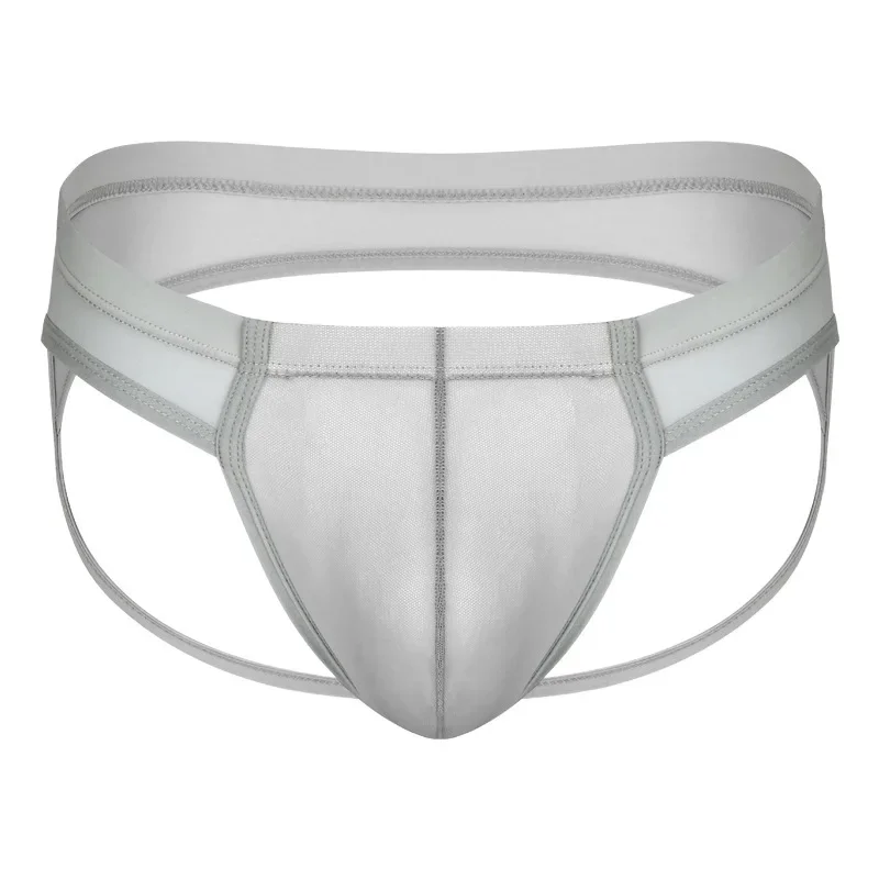 

Men's Sexy Jockstrap Underwear Exposed Buttocks High Elastic Thin Quick Dry Gays Erotic Low Waist Bulge Pouch Transparent Thongs