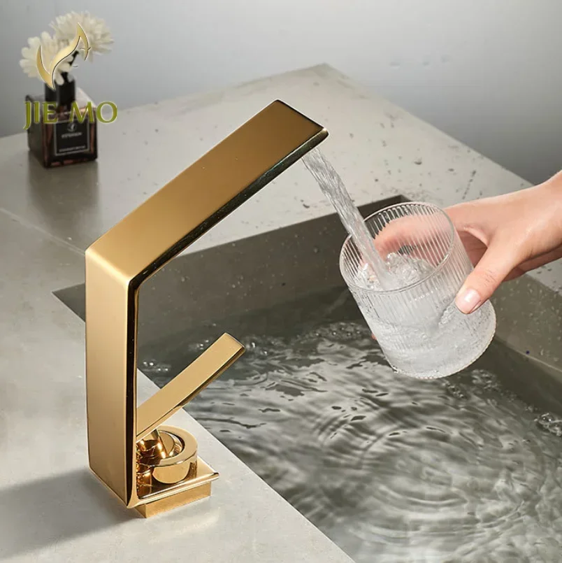 Grifo de lavabo de oro cepillado de lujo, inodoro debajo del lavabo, mueble de baño para el hogar, grifo de cascada frío y caliente
