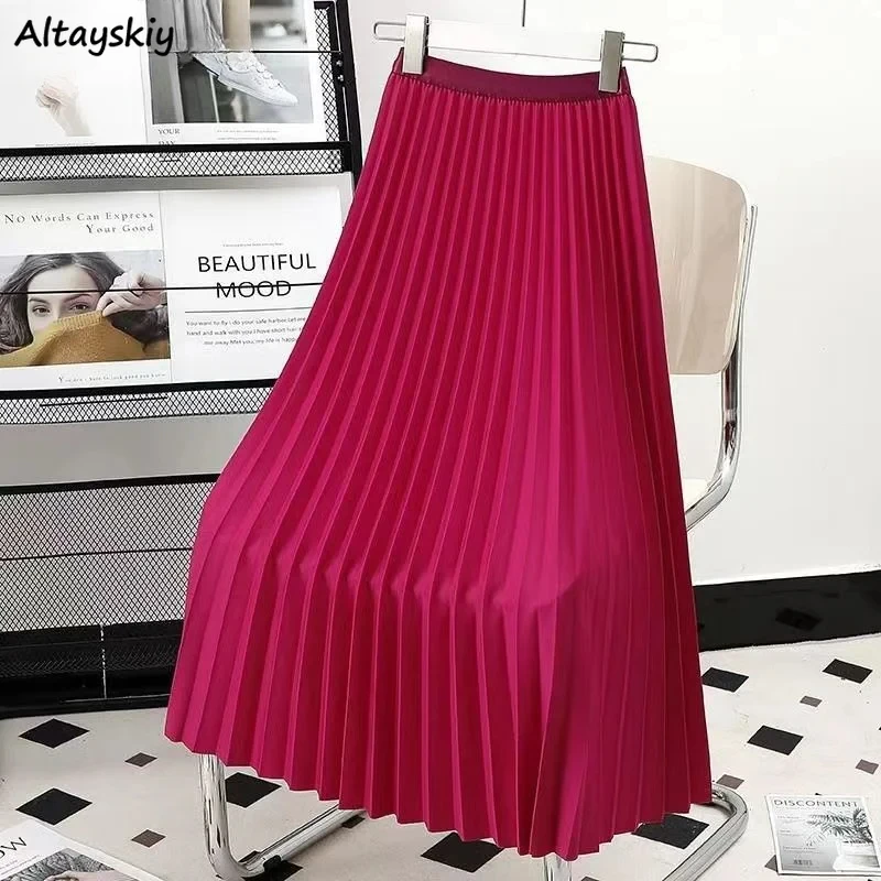 Pleated Skirts Women 14-colors Korean Style Spring Simple All-match Fashion Ulzzang Ladies Chic Temperament Classic High Waist