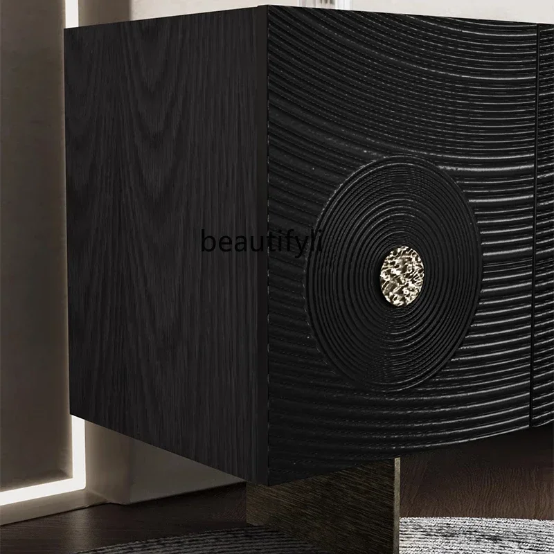 

02Nordic retro industrial style light luxury, modern solid wood carving flower chest side cabinet acrylic