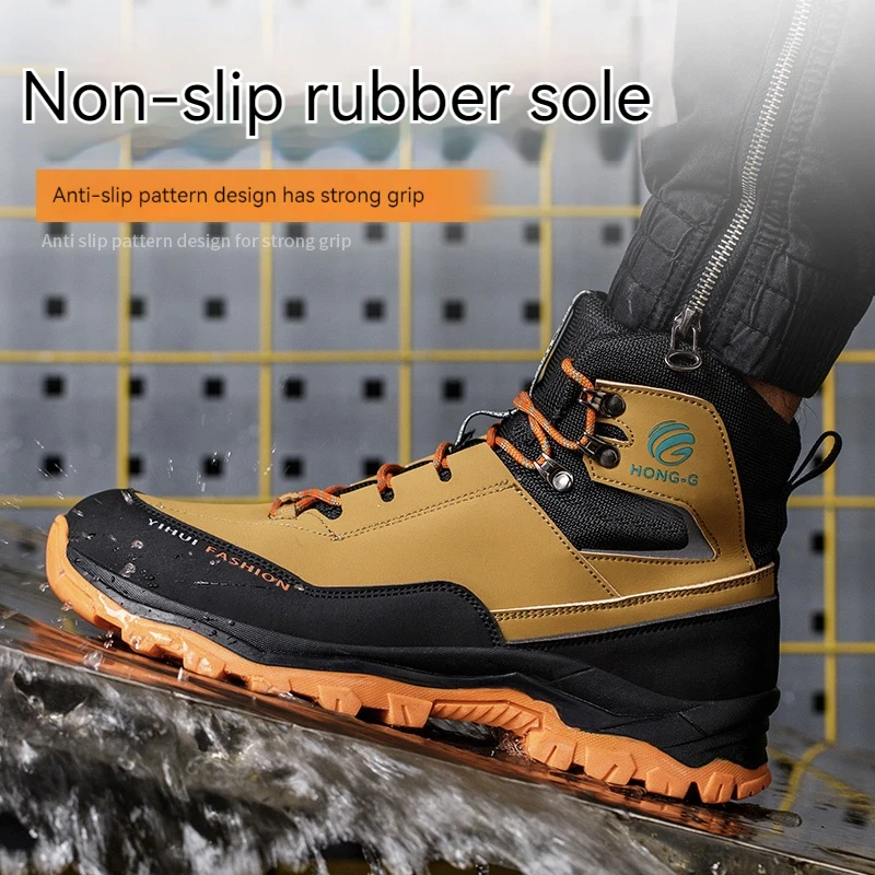 Men Work Boots Waterproof Safety Shoes Security Steel Toe Cap Military Boots Working Steel Toe Anti-Smashing Protective Boots