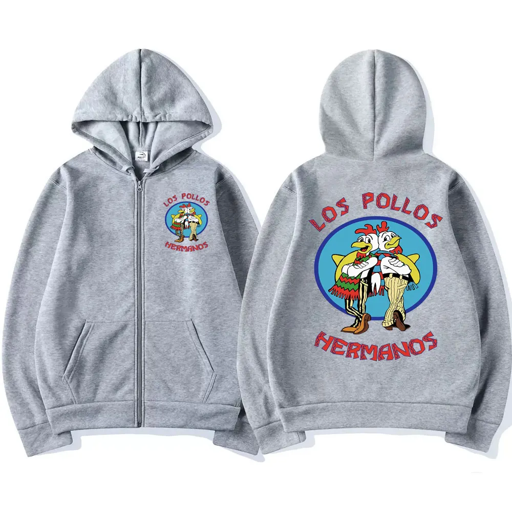 TV Series Breaking Bad Los Pollos Hermanos Graphic Logo Zip Hoodie Men Casual Clothing Chicken Brothers Men\'s Zipper Sweatshirts