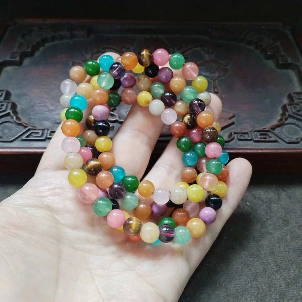Multi-color Gemstone Round Spacer Beads Mixed Agate Crystal Polished Bead String Handmade Ethnic Jewelry Craft Accessories
