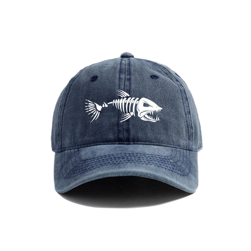 Fishbone Baseball Cap Summer Distressed Dad Hats Men Outdoor Fishing Skeleton Fish Bone Caps MZ-496